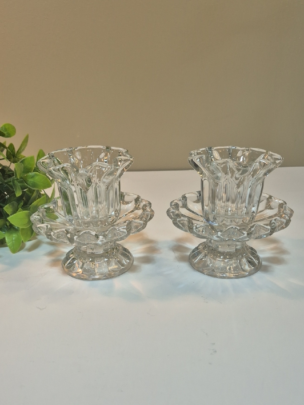 PARTYLITE Chantilly 2 Piece Glass Peg Votive Tealight Pillar Taper Candleholders